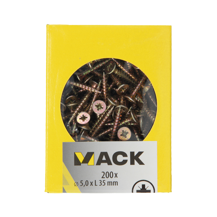 Afbeelding laden in galerijviewer, Mack 1020112 - spaanplaatschroef vz kop geel vz 200 st 5,0 x 35 mm | 5 stuks
