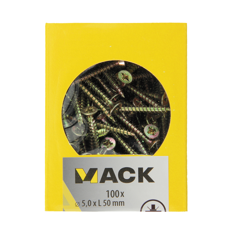 Afbeelding laden in galerijviewer, Mack 1020115 - spaanplaatschroef vz kop geel vz 100 st 5,0 x 50 mm | 5 stuks

