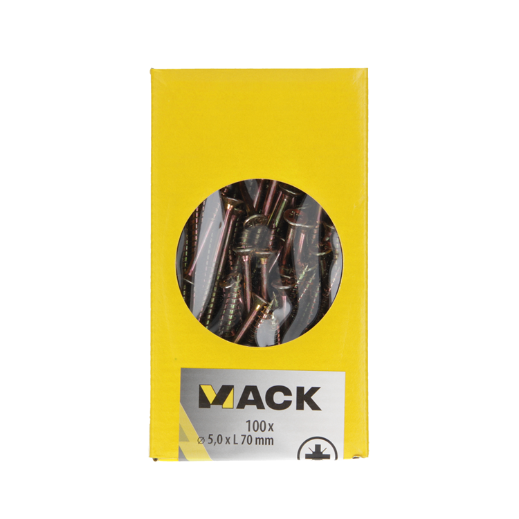 Afbeelding laden in galerijviewer, Mack 1020117 - spaanplaatschroef vz kop geelvz 100 st 5,0 x 70 mm | 3 stuks
