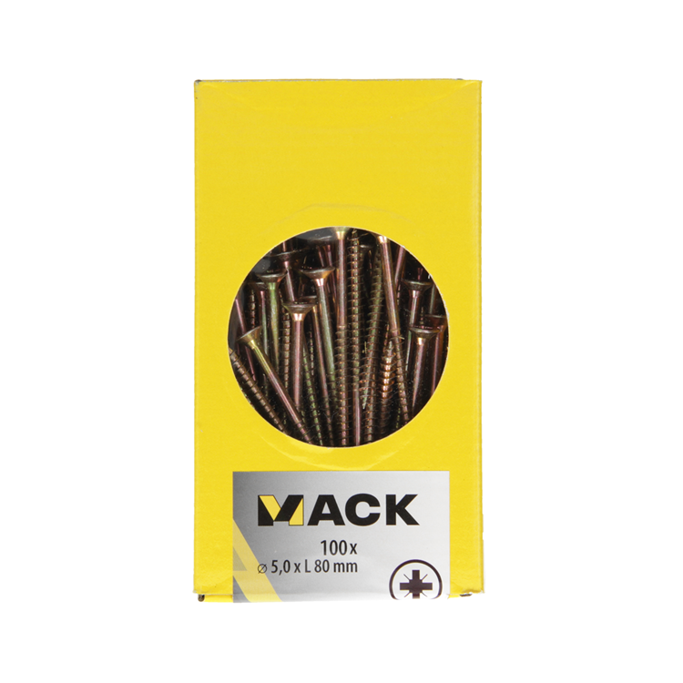 Afbeelding laden in galerijviewer, Mack 1020118 - spaanplaatschroef vz kop geelvz 100 st 5,0 x 80 mm | 3 stuks
