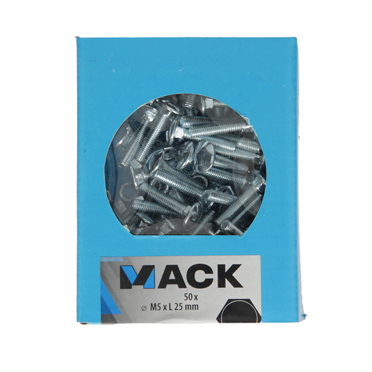 Mack 1020191 - houtbout + moer verzinkt 50 stm5 x 25 mm | 5 stuks