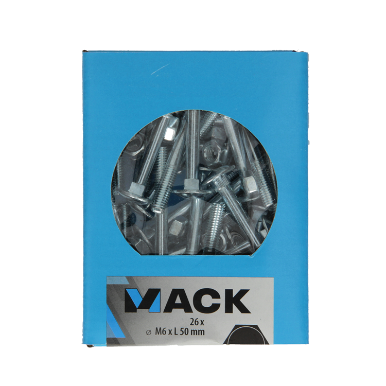 Afbeelding laden in galerijviewer, Mack 1020199 - houtbout + moer verzinkt 26 stm6 x 50 mm | 5 stuks
