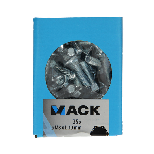 Mack 1020204 - houtbout + moer verzinkt 25 stm8 x 30 mm | 5 stuks