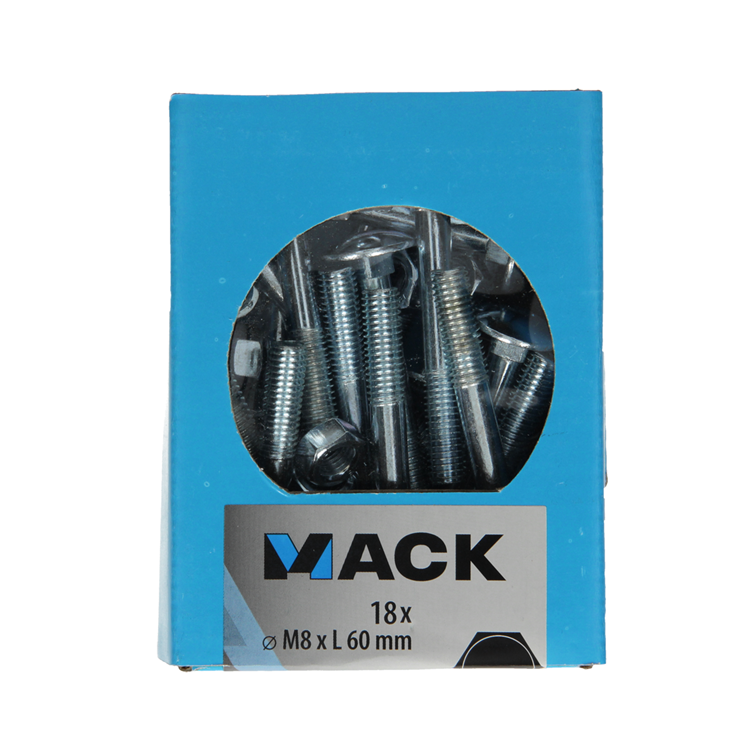 Afbeelding laden in galerijviewer, Mack 1020207 - houtbout + moer verzinkt 18 stm8 x 60 mm | 5 stuks
