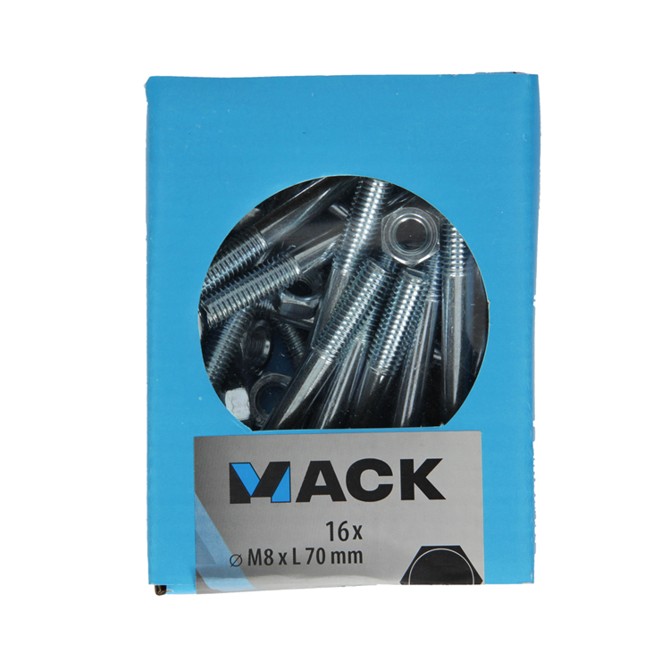 Cargue la imagen en el visor de la galería, Mack 1020208 - houtbout + moer verzinkt 16 stm8 x 70 mm | 5 stuks
