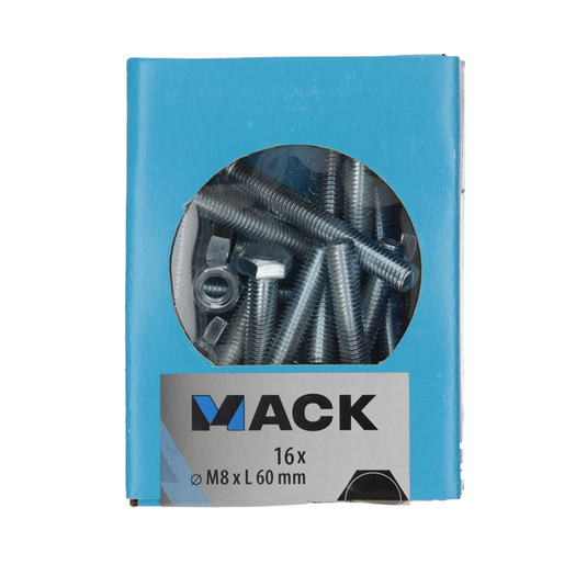 Mack 1020222 - tapbout + moer verzinkt 16 st m8 x 60 mm | 5 stuks