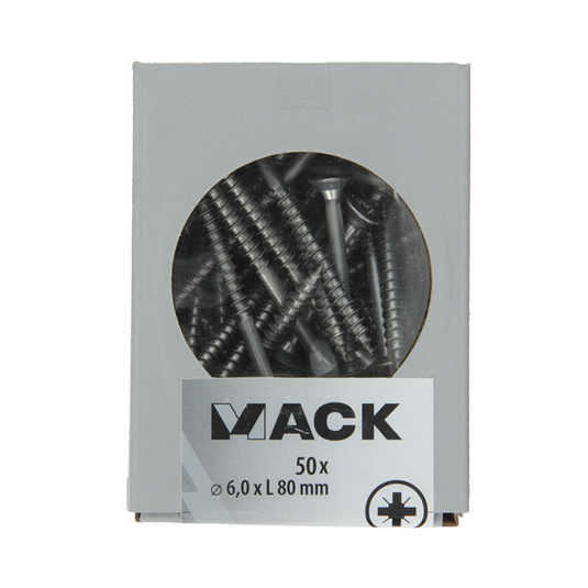 Mack 1020251 - spaanplaatschroef vz kop inox a2 50 st 6,0 x 80 mm | 2 stuks