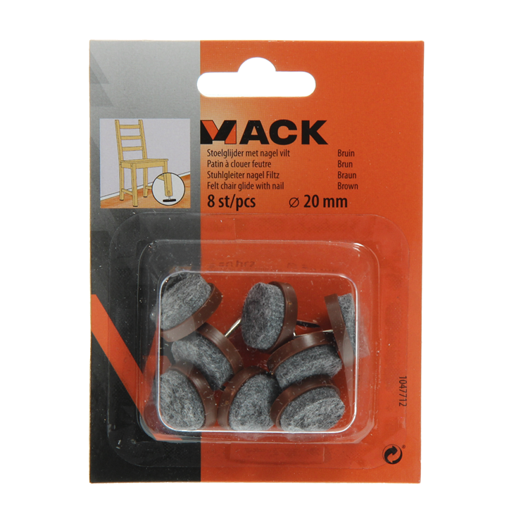 Chargez l'image dans la visionneuse de la galerie, Mack 1047712 - stoelglijder met nagel vilt bruin ø 20 mm 8 st pcs | 6 stuks
