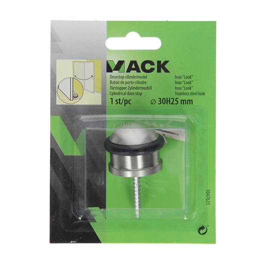 Mack 1047635 - deurstop cilindermodel inox look ø 30h25 mm 1 st pc | 6 stuks