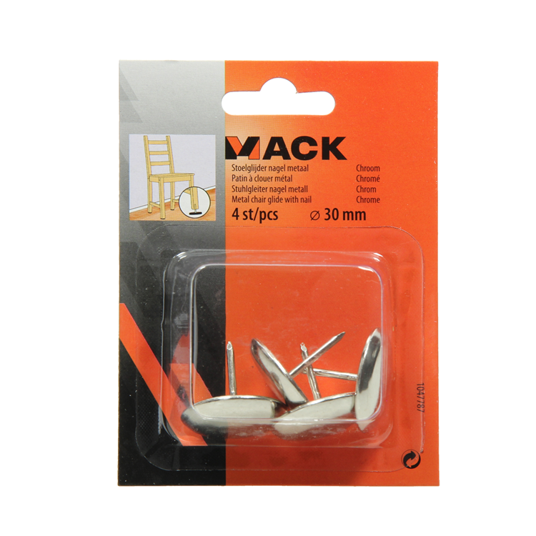 Afbeelding laden in galerijviewer, Mack 1047787 - stoelglijder nagel metaal chroom ø 30 mm 4 st pcs | 6 stuks
