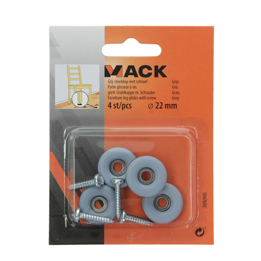 Mack 1047692 - glij-stoeldop met schroef grijs ø 22 mm 4 st pcs | 6 stuks