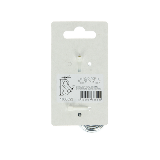 Mack 1008522 - 2 open s-haken 8,0 x 75mm verzinkt | 10 stuks