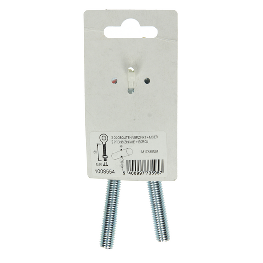 Mack 1008554 - 2 oogbouten + moer m10 x 80mm verzinkt | 10 stuks