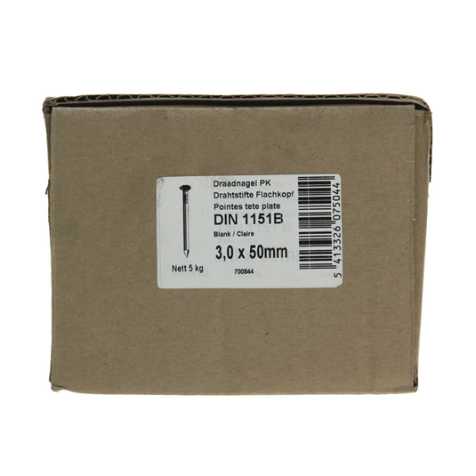 1015643 - doos 5 kg. nagels platte kop 3,0x50 mm | 2 stuks