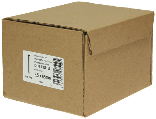 1015648 - doos 5 kg. nagels platte kop 3,5x65 mm | 2 stuks