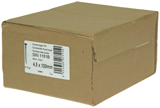 1015653 - doos 5 kg. nagels platte kop 4,5x100 mm | 2 stuks