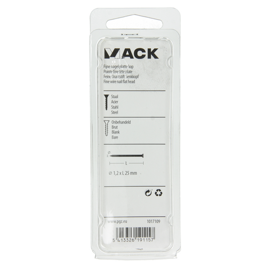 Mack 1017109 - fijne nagel platte kop 85 gr 1,2 x 25 mm | 5 stuks