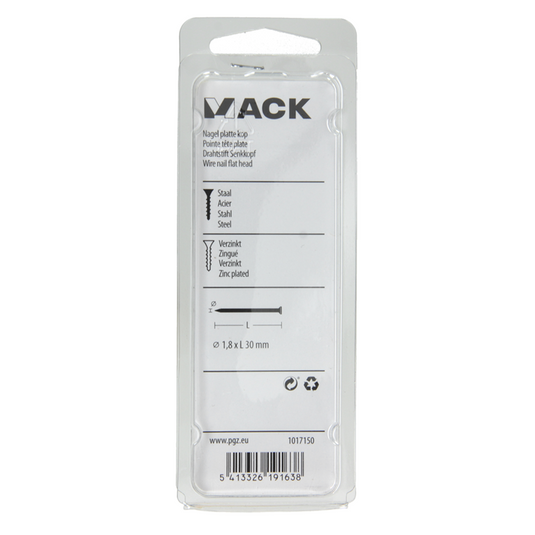 Mack 1017150 - nagel platte kop staal verzinkt 100 gr 1,8 x 30 mm | 5 stuks