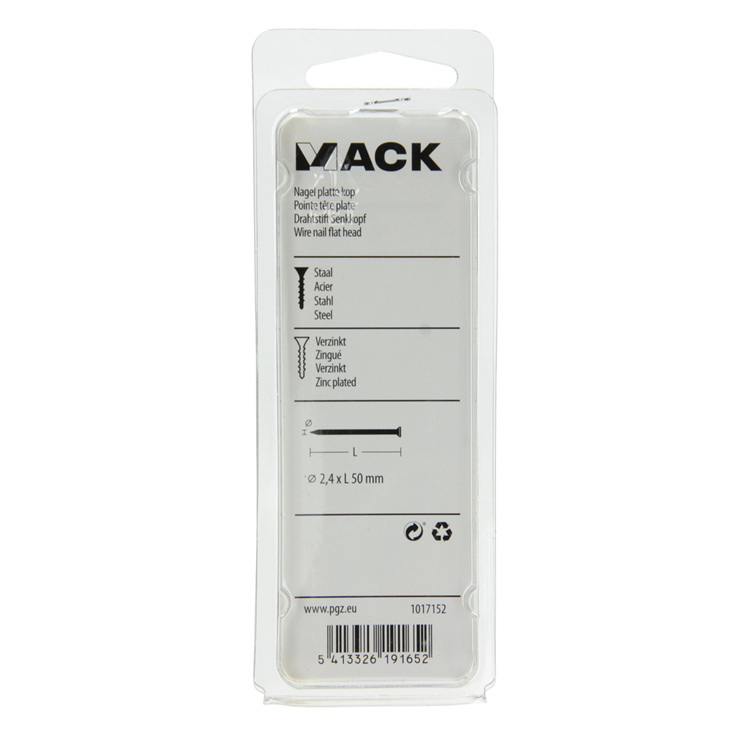 Laden Sie das Bild in Galerie -Viewer, Mack 1017152 - nagel platte kop staal verzinkt 100 gr 2,4 x 50 mm | 5 stuks
