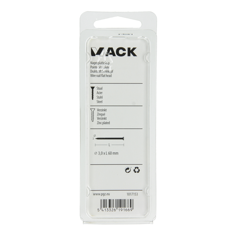 Afbeelding laden in galerijviewer, Mack 1017153 - nagel platte kop staal verzinkt 100 gr 3,0 x 60 mm | 5 stuks
