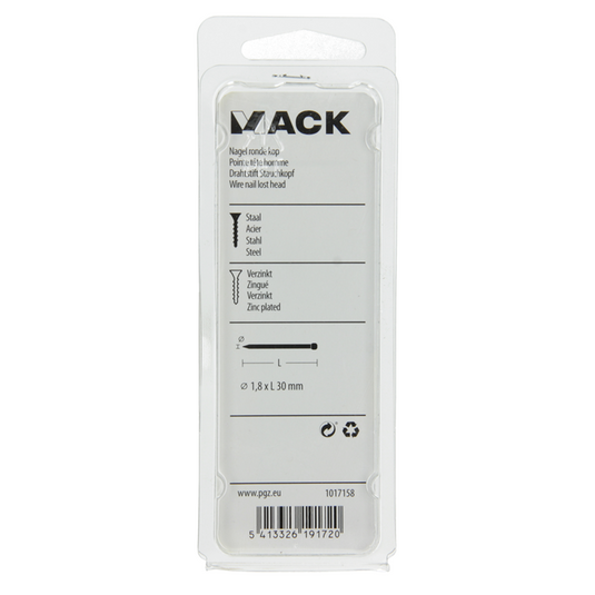 Mack 1017158 - nagel ronde kop staal verzinkt100 gr 1,8 x 30 mm | 5 stuks