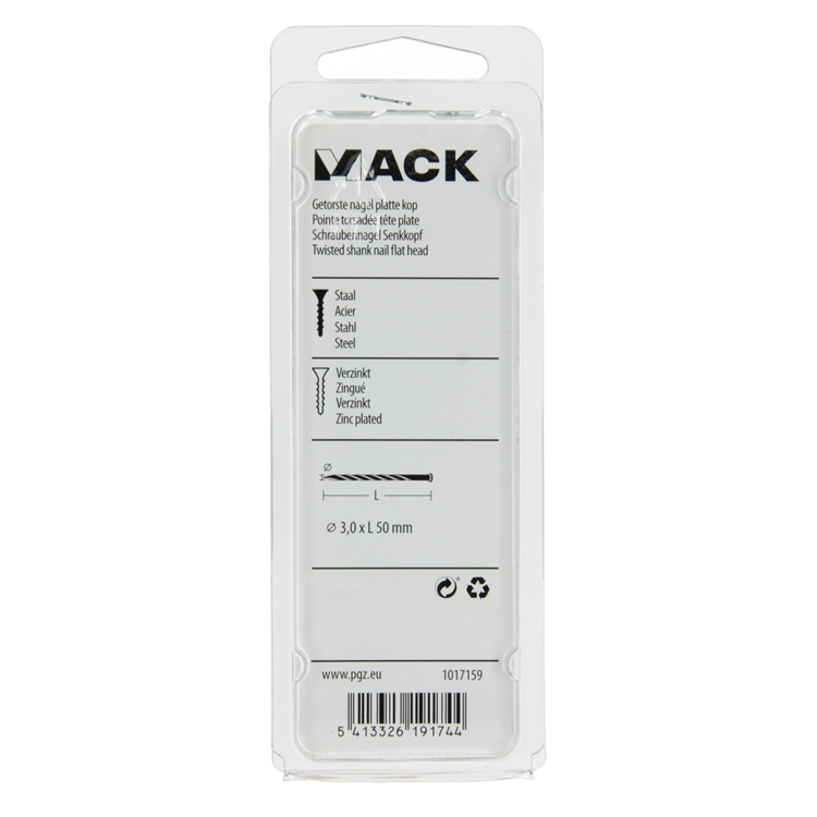 Afbeelding laden in galerijviewer, Mack 1017159 - getorste nagel pk verzinkt 135gr 3,0 x 50 mm | 5 stuks
