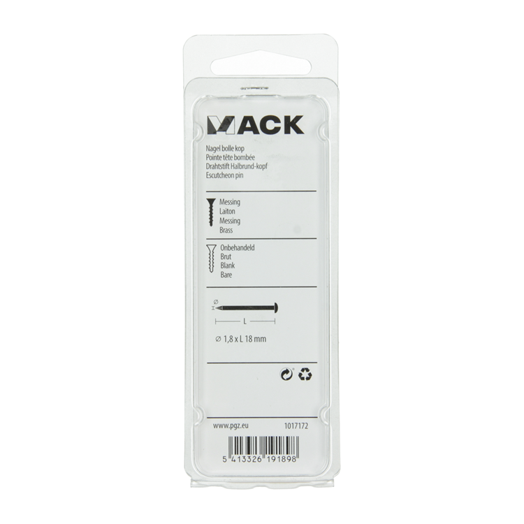 Afbeelding laden in galerijviewer, Mack 1017172 - nagel bolle kop messing 20 gr 1,8 x 18 mm | 10 stuks
