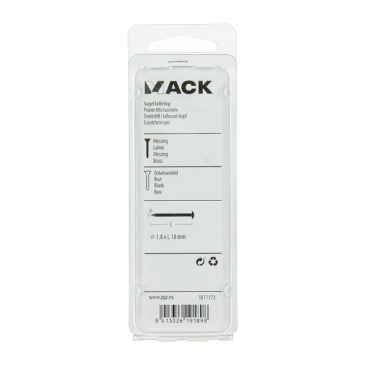 Mack 1017172 - nagel bolle kop messing 20 gr 1,8 x 18 mm | 10 stuks