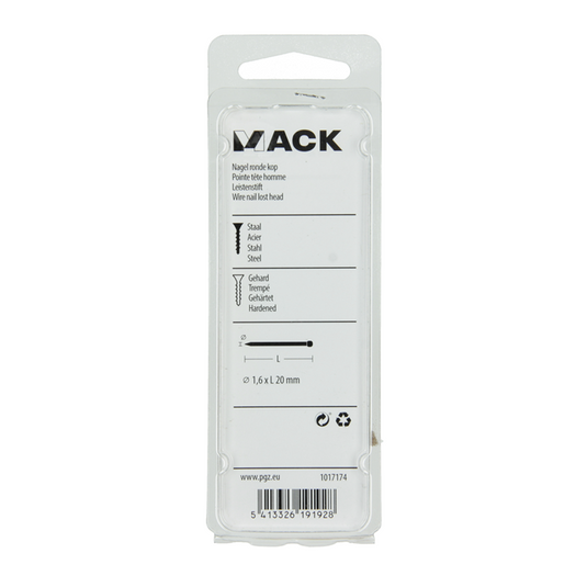Mack 1017174 - nagel ronde kop staal gehard 45 gr 1,6 x 20 mm | 10 stuks