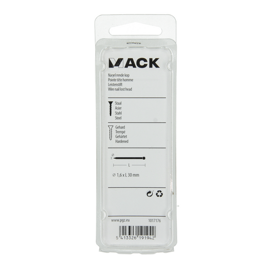 Mack 1017176 - nagel ronde kop staal gehard 45 gr 1,6 x 30 mm | 10 stuks