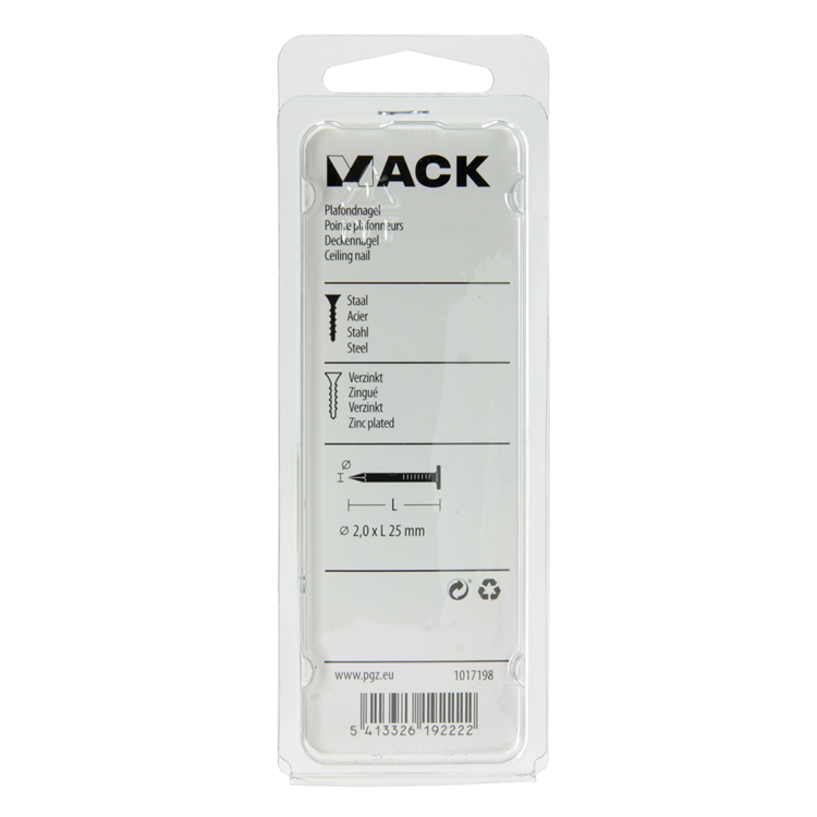 Laden Sie das Bild in Galerie -Viewer, Mack 1017198 - plafondnagel staal verzinkt 90 gr 2,0 x 25 mm | 5 stuks
