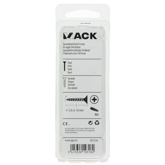 Mack 1017216 - spaanplaatschroef vz kop geelverz.50 st 3,0 x 16 mm | 10 stuks