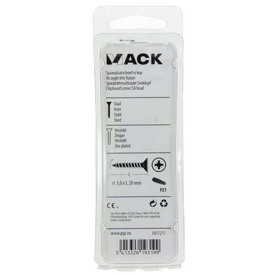 Mack 1017217 - spaanplaatschroef vz kop geelverz.45 st 3,0 x 20 mm | 10 stuks