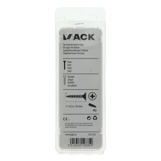 Mack 1017233 - spaanplaatschroef vz kop geelverz.22 st 4,0 x 30 mm | 10 stuks