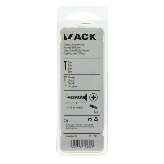 Mack 1017235 - spaanplaatschroef vz kop geelverz.18 st 4,0 x 40 mm | 10 stuks