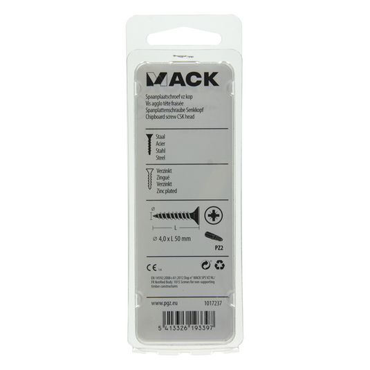 Mack 1017237 - spaanplaatschroef vz kop geelverz.15 st 4,0 x 50 mm | 10 stuks
