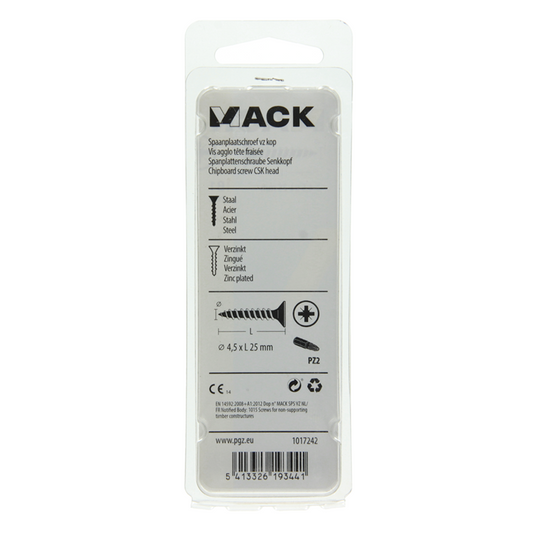 Mack 1017242 - spaanplaatschroef vz kop geelverz.20 st 4,5 x 25 mm | 10 stuks