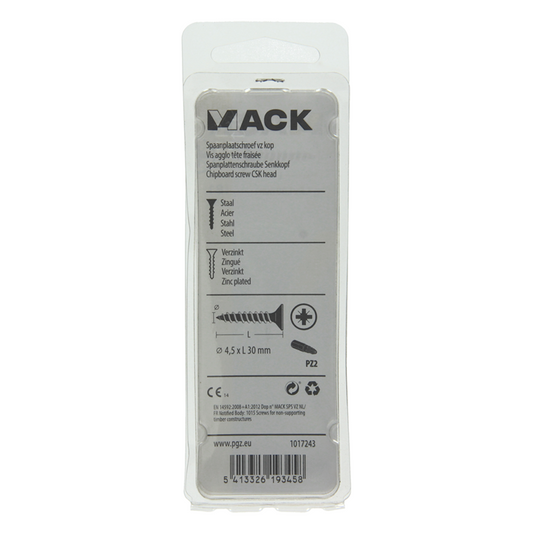 Mack 1017243 - spaanplaatschroef vz kop geelverz.18 st 4,5 x 30 mm | 10 stuks