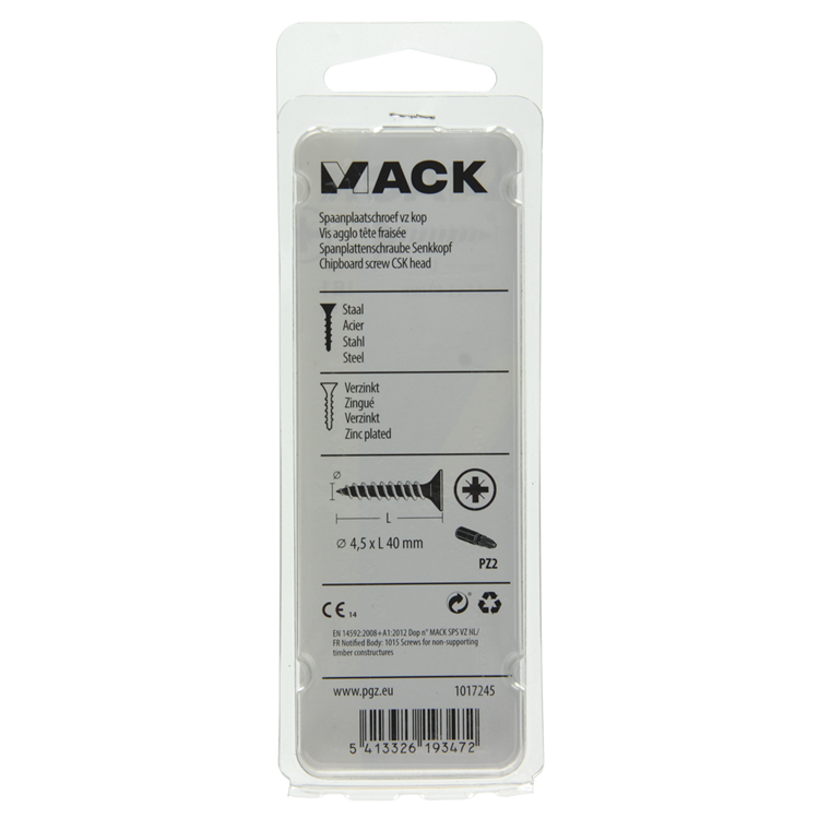 Afbeelding laden in galerijviewer, Mack 1017245 - spaanplaatschroef vz kop geelverz.15 st 4,5 x 40 mm | 10 stuks

