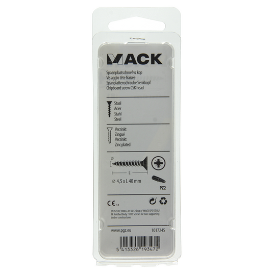 Mack 1017245 - spaanplaatschroef vz kop geelverz.15 st 4,5 x 40 mm | 10 stuks