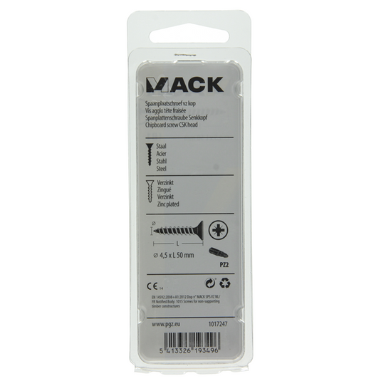Mack 1017247 - spaanplaatschroef vz kop geelverz.12 st 4,5 x 50 mm | 10 stuks