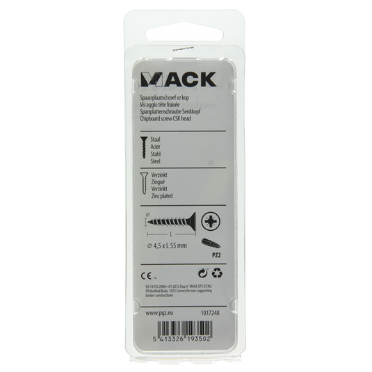 Mack 1017248 - spaanplaatschroef vz kop geelverz.11 st 4,5 x 55 mm | 10 stuks