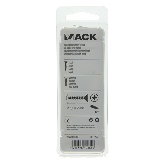 Mack 1017252 - spaanplaatschroef vz kop geelverz.18 st 5,0 x 25 mm | 10 stuks