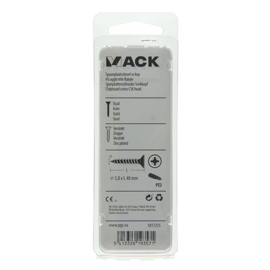 Mack 1017255 - spaanplaatschroef vz kop geelverz.12 st 5,0 x 40 mm | 10 stuks