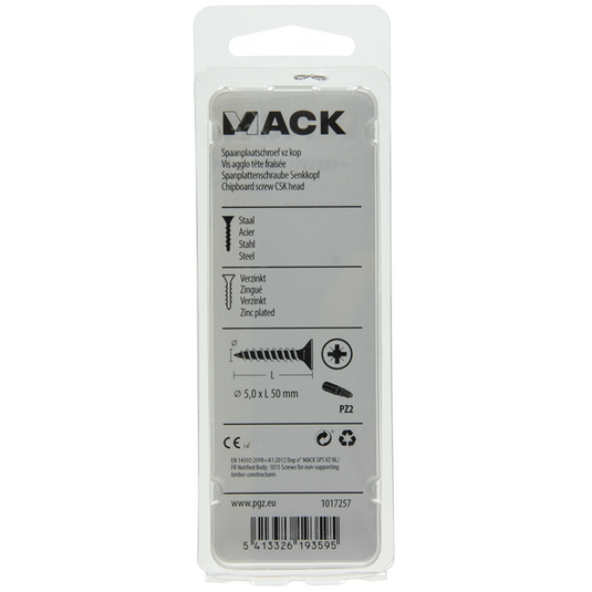 Mack 1017257 - spaanplaatschroef vz kop geelverz.10 st 5,0 x 50 mm | 10 stuks
