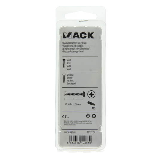Mack 1017278 - spaanplaatschroef cylkop geelverz.18 st 5,0 x 25 mm | 10 stuks