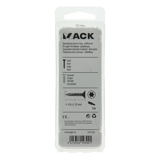 Mack 1017293 - spaanplschr.vzkop-zelfb. geelverz. 30 st 4,0 x 20 mm | 10 stuks