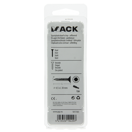 Mack 1017303 - spaanplschr.vzkop-zelfb. geelverz.18 st 4,5 x 30 mm | 10 stuks