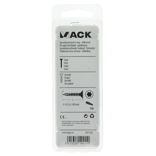 Mack 1017305 - spaanplschr.vzkop-zelfb. geelverz.15 st 4,5 x 40 mm | 10 stuks