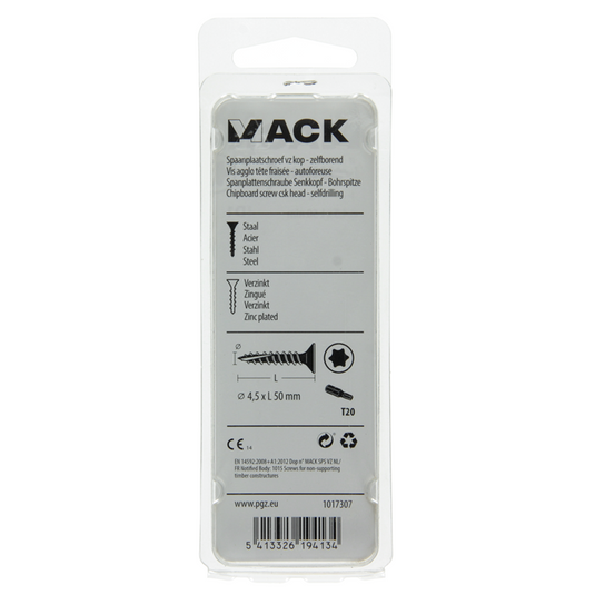 Mack 1017307 - spaanplschr.vzkop-zelfb. geelverz.12 st 4,5 x 50 mm | 10 stuks